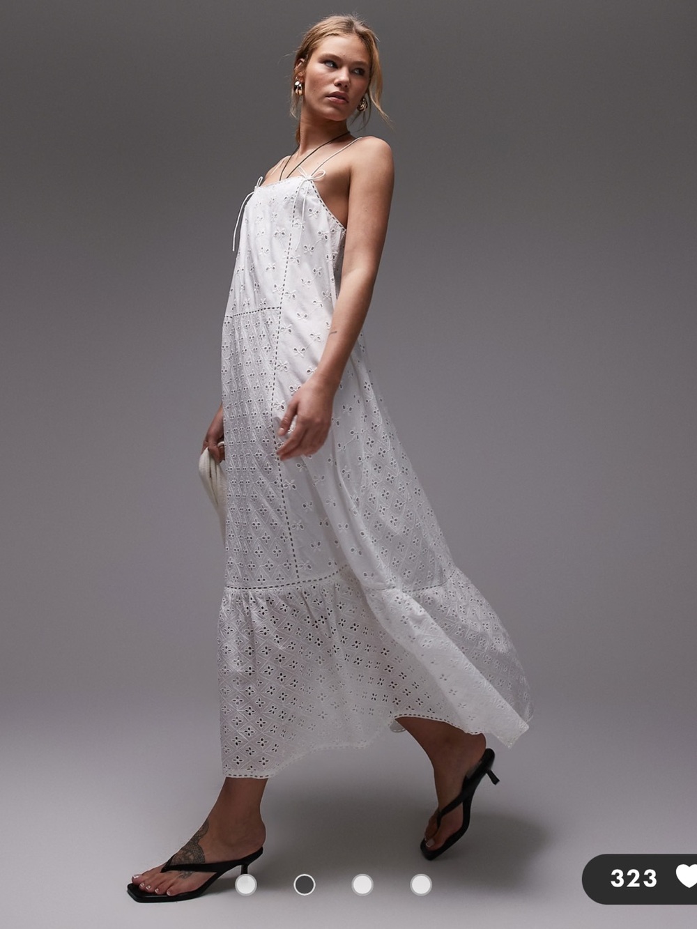 Topshop eyelet trapeze midi dress in white